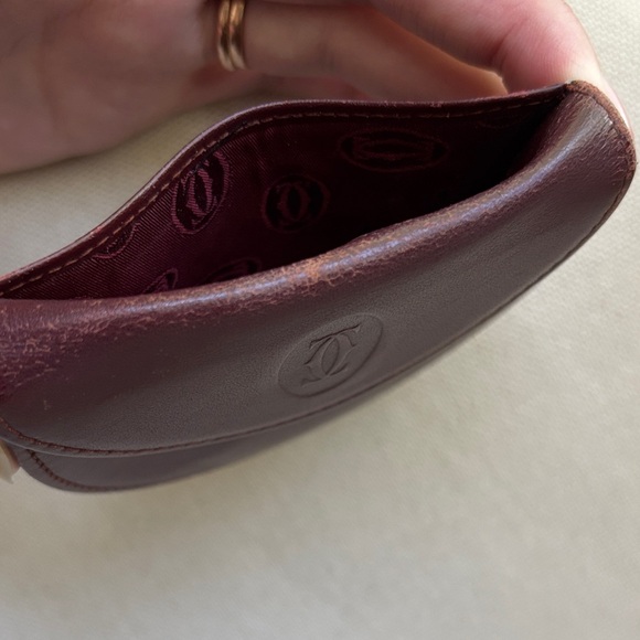 Cartier Burgundy Leather Coin Purse Snap Pouch with COA - Picture 7 of 13